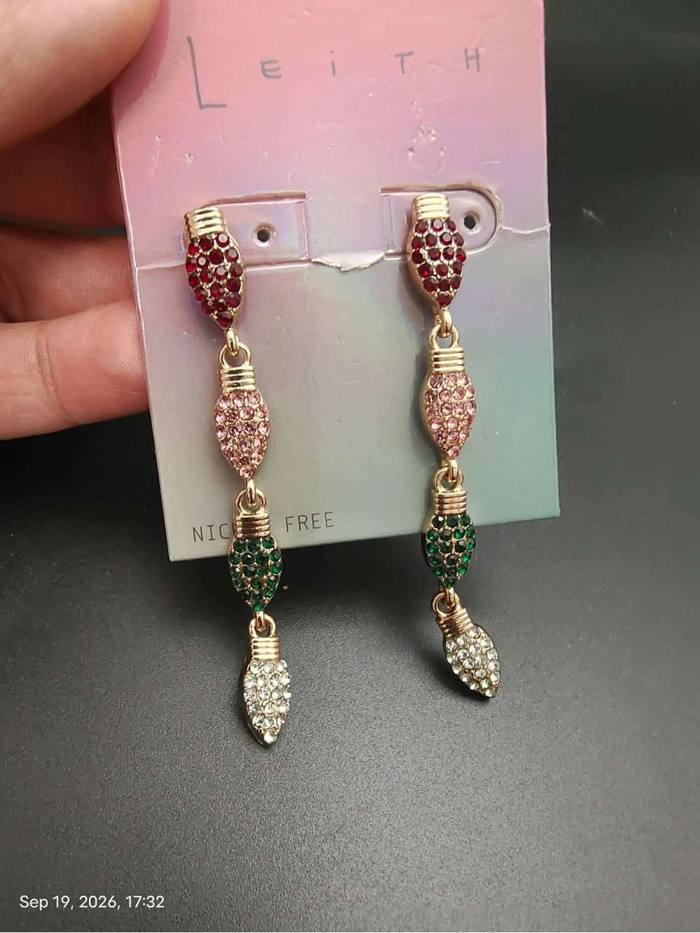 NWOT Leith Rhinestone Christmas Bulb Lights Pierced Dangle Earrings